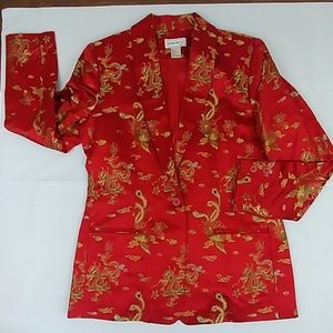 Like NEW Oriental Dragon Design Red Silk Blazer 12
